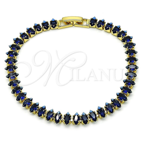 Pulsera Tennis 03.283.0355.4.07 Oro Laminado, Diseño de Cluster, con Zafiro Azul Zirconia Cubica, Pulido, Tono Dorado (06 MM Thickness, 7 Inches Length)
