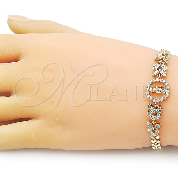 Pulsera Elegante 03.411.0015.1.07 Oro Laminado, Diseño de San Judas y Oja, con Blanca Zirconia Cubica, Pulido, Tres Tonos (05 MM Thickness, 7 Inches Length)