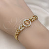 Pulsera Elegante 03.411.0015.1.07 Oro Laminado, Diseño de San Judas y Oja, con Blanca Zirconia Cubica, Pulido, Tres Tonos (05 MM Thickness, 7 Inches Length)
