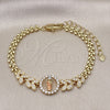 Pulsera Elegante 03.411.0015.1.07 Oro Laminado, Diseño de San Judas y Oja, con Blanca Zirconia Cubica, Pulido, Tres Tonos (05 MM Thickness, 7 Inches Length)