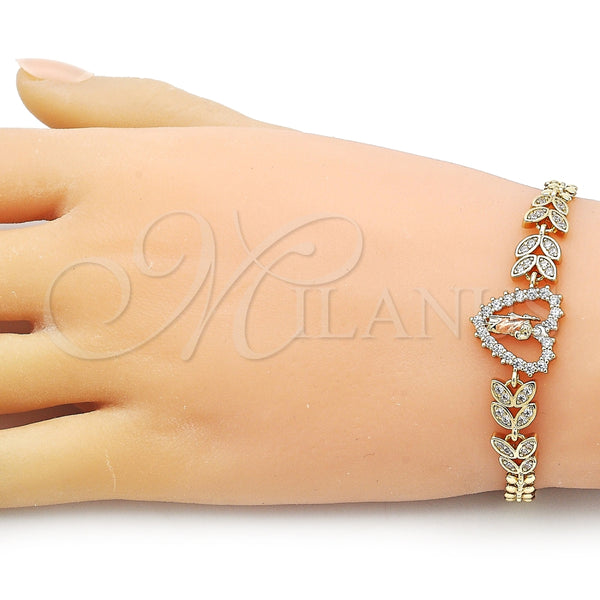Pulsera Elegante 03.411.0017.1.07 Oro Laminado, Diseño de San Judas y Corazón, con Blanca Zirconia Cubica, Pulido, Tres Tonos (05 MM Thickness, 7 Inches Length)