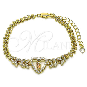 Pulsera Elegante 03.411.0017.1.07 Oro Laminado, Diseño de San Judas y Corazón, con Blanca Zirconia Cubica, Pulido, Tres Tonos (05 MM Thickness, 7 Inches Length)