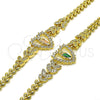 Pulsera Elegante 03.411.0017.1.07 Oro Laminado, Diseño de San Judas y Corazón, con Blanca Zirconia Cubica, Pulido, Tres Tonos (05 MM Thickness, 7 Inches Length)