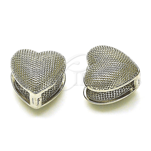 Argolla Huggie 02.418.0002.1.14 Rodio Laminado, Diseño de Corazón, Diamantado, Rodinado