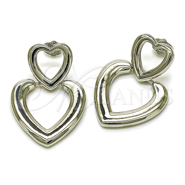 Arete Dormilona 02.418.0003.1 Rodio Laminado, Diseño de Corazón, Pulido, Rodinado
