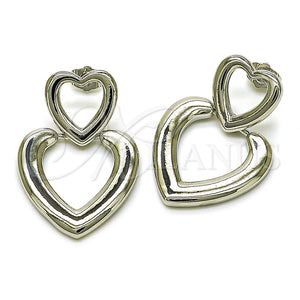 Arete Dormilona 02.418.0003.1 Rodio Laminado, Diseño de Corazón, Pulido, Rodinado
