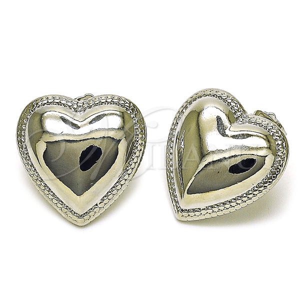 Arete Dormilona 02.418.0005.1 Rodio Laminado, Diseño de Corazón, Pulido, Rodinado