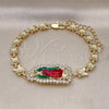 Pulsera Solida 03.411.0006.2.08 Oro Laminado, Diseño de Guadalupe y Flor, con Blanca Zirconia Cubica, Pulido, Tres Tonos (06 MM Thickness, 8 Inches Length)