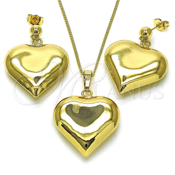 Juego de Arete y Dije de Adulto 10.163.0017 Oro Laminado, Diseño de Corazón y Hueco, Pulido, Tono Dorado