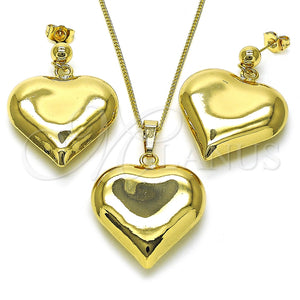 Juego de Arete y Dije de Adulto 10.163.0017 Oro Laminado, Diseño de Corazón y Hueco, Pulido, Tono Dorado