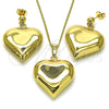 Juego de Arete y Dije de Adulto 10.163.0017 Oro Laminado, Diseño de Corazón y Hueco, Pulido, Tono Dorado