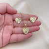 Juego de Arete y Dije de Adulto 10.413.0002 Oro Laminado, Diseño de Corazón, Diamantado, Tono Dorado