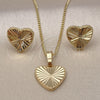 Juego de Arete y Dije de Adulto 10.413.0002 Oro Laminado, Diseño de Corazón, Diamantado, Tono Dorado