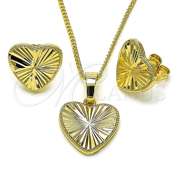 Juego de Arete y Dije de Adulto 10.413.0002 Oro Laminado, Diseño de Corazón, Diamantado, Tono Dorado