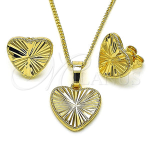 Juego de Arete y Dije de Adulto 10.413.0002 Oro Laminado, Diseño de Corazón, Diamantado, Tono Dorado