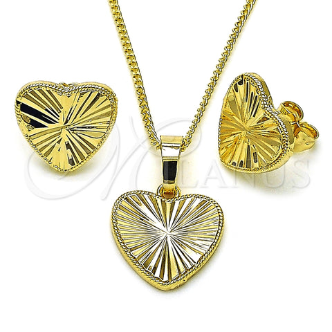 Juego de Arete y Dije de Adulto 10.413.0002 Oro Laminado, Diseño de Corazón, Diamantado, Tono Dorado
