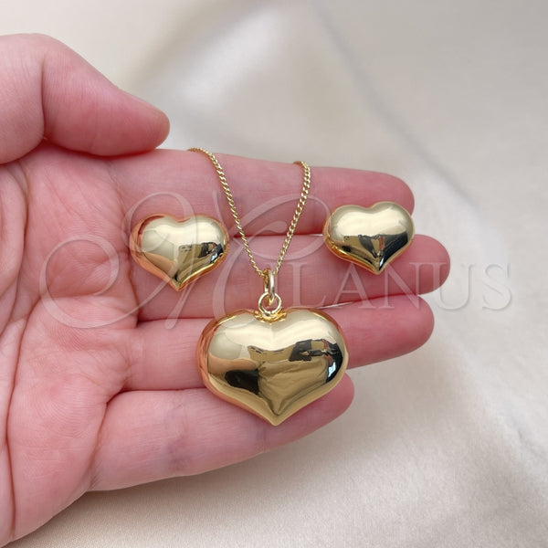 Juego de Arete y Dije de Adulto 10.163.0018 Oro Laminado, Diseño de Corazón y Hueco, Pulido, Tono Dorado