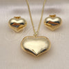 Juego de Arete y Dije de Adulto 10.163.0018 Oro Laminado, Diseño de Corazón y Hueco, Pulido, Tono Dorado
