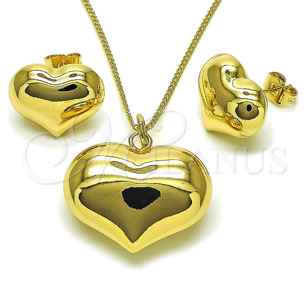 Juego de Arete y Dije de Adulto 10.163.0018 Oro Laminado, Diseño de Corazón y Hueco, Pulido, Tono Dorado