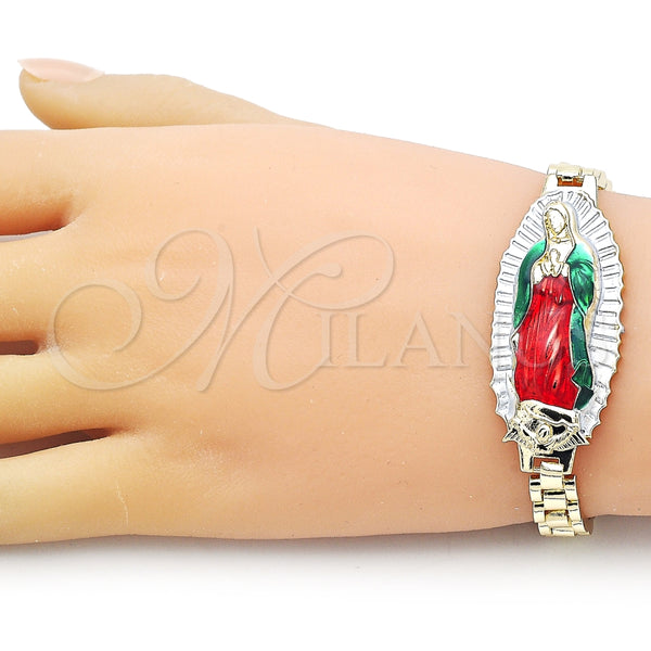 Pulsera Elegante 03.411.0018.08 Oro Laminado, Diseño de Guadalupe, Diamantado, Tres Tonos (08 MM Thickness, 8 Inches Length)