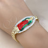 Pulsera Elegante 03.411.0018.08 Oro Laminado, Diseño de Guadalupe, Diamantado, Tres Tonos (08 MM Thickness, 8 Inches Length)