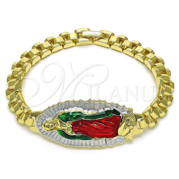 Pulsera Elegante 03.411.0018.08 Oro Laminado, Diseño de Guadalupe, Diamantado, Tres Tonos (08 MM Thickness, 8 Inches Length)