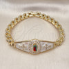 Pulsera Elegante 03.411.0020.08 Oro Laminado, Diseño de Guadalupe y Cruz, con Blanca Zirconia Cubica, Esmaltado Blanco, Tres Tonos (08 MM Thickness, 8 Inches Length)