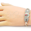 Pulsera Elegante 03.411.0021.07 Oro Laminado, Diseño de Guadalupe y Cruz, con Blanca Zirconia Cubica, Diamantado, Tres Tonos (07 MM Thickness, 7 Inches Length)