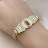 Pulsera Elegante 03.411.0021.07 Oro Laminado, Diseño de Guadalupe y Cruz, con Blanca Zirconia Cubica, Diamantado, Tres Tonos (07 MM Thickness, 7 Inches Length)