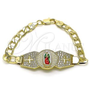 Pulsera Elegante 03.411.0021.07 Oro Laminado, Diseño de Guadalupe y Cruz, con Blanca Zirconia Cubica, Diamantado, Tres Tonos (07 MM Thickness, 7 Inches Length)