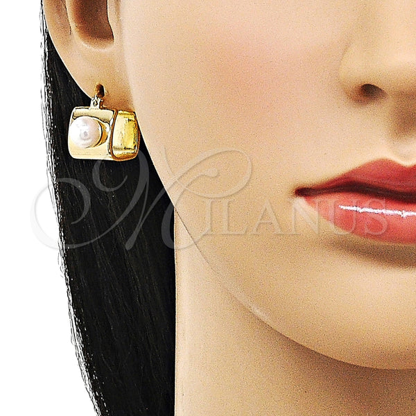Argolla Pequeña 02.213.0676.16 Oro Laminado, Diseño de Bola, con Marfil Perla, Pulido, Tono Dorado