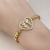 Pulsera Elegante 03.283.0398.07 Oro Laminado, Diseño de Corazón y Niñita Pequeña, con Blanca and Verde Zirconia Cubica, Pulido, Tono Dorado (06 MM Thickness, 7 Inches Length)