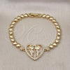 Pulsera Elegante 03.283.0398.07 Oro Laminado, Diseño de Corazón y Niñita Pequeña, con Blanca and Verde Zirconia Cubica, Pulido, Tono Dorado (06 MM Thickness, 7 Inches Length)