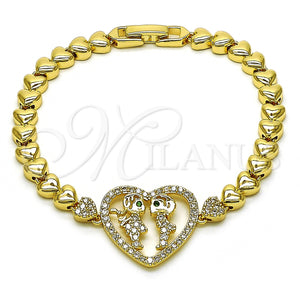 Pulsera Elegante 03.283.0398.07 Oro Laminado, Diseño de Corazón y Niñita Pequeña, con Blanca and Verde Zirconia Cubica, Pulido, Tono Dorado (06 MM Thickness, 7 Inches Length)