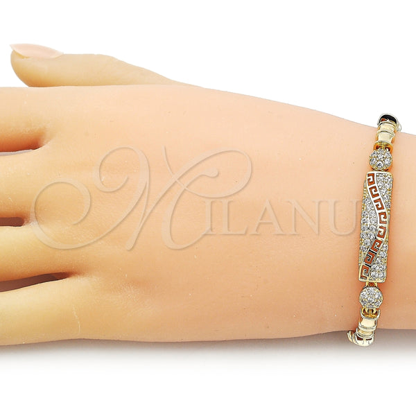 Pulsera Elegante 03.283.0399.07 Oro Laminado, Diseño de Bambu y Llave Griega, con Blanca Zirconia Cubica, Pulido, Tono Dorado (05 MM Thickness, 7 Inches Length)