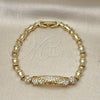 Pulsera Elegante 03.283.0399.07 Oro Laminado, Diseño de Bambu y Llave Griega, con Blanca Zirconia Cubica, Pulido, Tono Dorado (05 MM Thickness, 7 Inches Length)
