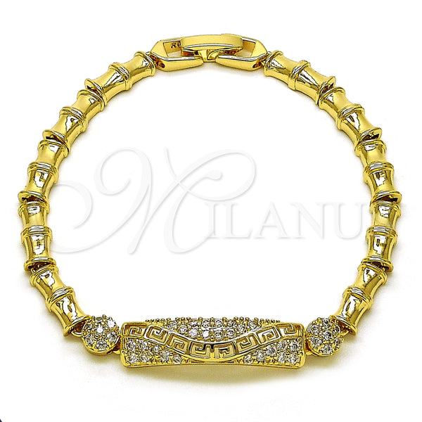 Pulsera Elegante 03.283.0399.07 Oro Laminado, Diseño de Bambu y Llave Griega, con Blanca Zirconia Cubica, Pulido, Tono Dorado (05 MM Thickness, 7 Inches Length)