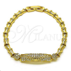 Pulsera Elegante 03.283.0399.07 Oro Laminado, Diseño de Bambu y Llave Griega, con Blanca Zirconia Cubica, Pulido, Tono Dorado (05 MM Thickness, 7 Inches Length)