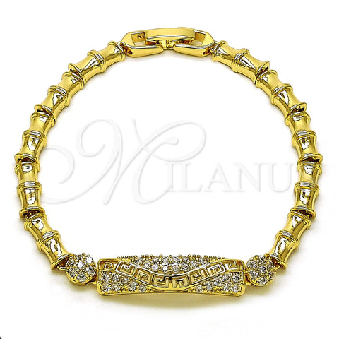 Pulsera Elegante 03.283.0399.07 Oro Laminado, Diseño de Bambu y Llave Griega, con Blanca Zirconia Cubica, Pulido, Tono Dorado (05 MM Thickness, 7 Inches Length)