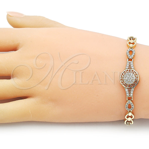 Pulsera Elegante 03.283.0400.07 Oro Laminado, Diseño de Llave Griega y Gota, con Blanca Zirconia Cubica, Pulido, Tono Dorado (06 MM Thickness, 7 Inches Length)