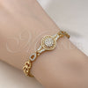 Pulsera Elegante 03.283.0400.07 Oro Laminado, Diseño de Llave Griega y Gota, con Blanca Zirconia Cubica, Pulido, Tono Dorado (06 MM Thickness, 7 Inches Length)