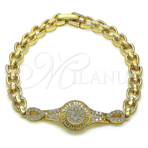 Pulsera Elegante 03.283.0400.07 Oro Laminado, Diseño de Llave Griega y Gota, con Blanca Zirconia Cubica, Pulido, Tono Dorado (06 MM Thickness, 7 Inches Length)