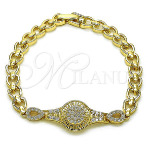 Pulsera Elegante 03.283.0400.07 Oro Laminado, Diseño de Llave Griega y Gota, con Blanca Zirconia Cubica, Pulido, Tono Dorado (06 MM Thickness, 7 Inches Length)