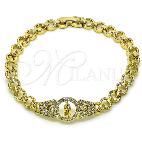 Pulsera Elegante 03.283.0401.07 Oro Laminado, Diseño de Guadalupe, con Blanca Zirconia Cubica, Pulido, Tono Dorado (06 MM Thickness, 7 Inches Length)