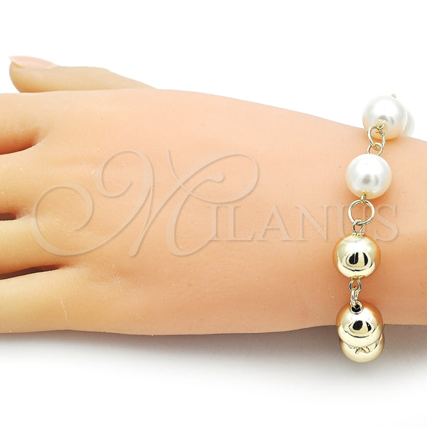 Pulsera Elegante 03.331.0271.09 Oro Laminado, Diseño de Bola y Hueco, con Marfil Perla, Pulido, Tono Dorado (12 MM Thickness, 9 Inches Length)