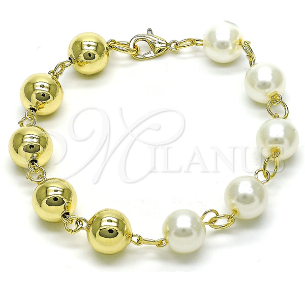 Pulsera Elegante 03.331.0271.09 Oro Laminado, Diseño de Bola y Hueco, con Marfil Perla, Pulido, Tono Dorado (12 MM Thickness, 9 Inches Length)
