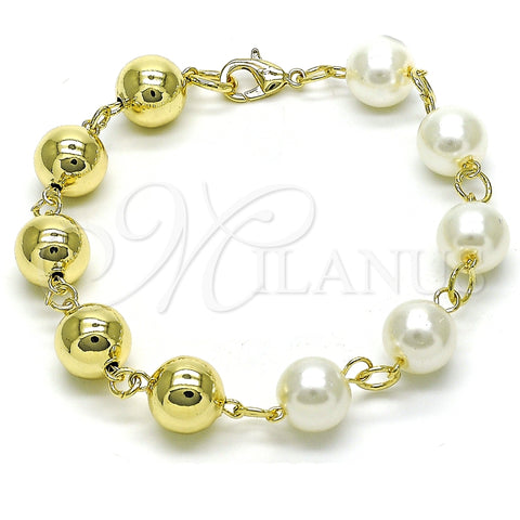 Pulsera Elegante 03.331.0271.09 Oro Laminado, Diseño de Bola y Hueco, con Marfil Perla, Pulido, Tono Dorado (12 MM Thickness, 9 Inches Length)