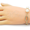 Pulsera Elegante 03.331.0273.08 Oro Laminado, Diseño de Bola, con Marfil Perla, Diamantado, Tono Dorado (12 MM Thickness, 8 Inches Length)