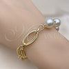 Pulsera Elegante 03.331.0273.08 Oro Laminado, Diseño de Bola, con Marfil Perla, Diamantado, Tono Dorado (12 MM Thickness, 8 Inches Length)