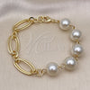 Pulsera Elegante 03.331.0273.08 Oro Laminado, Diseño de Bola, con Marfil Perla, Diamantado, Tono Dorado (12 MM Thickness, 8 Inches Length)